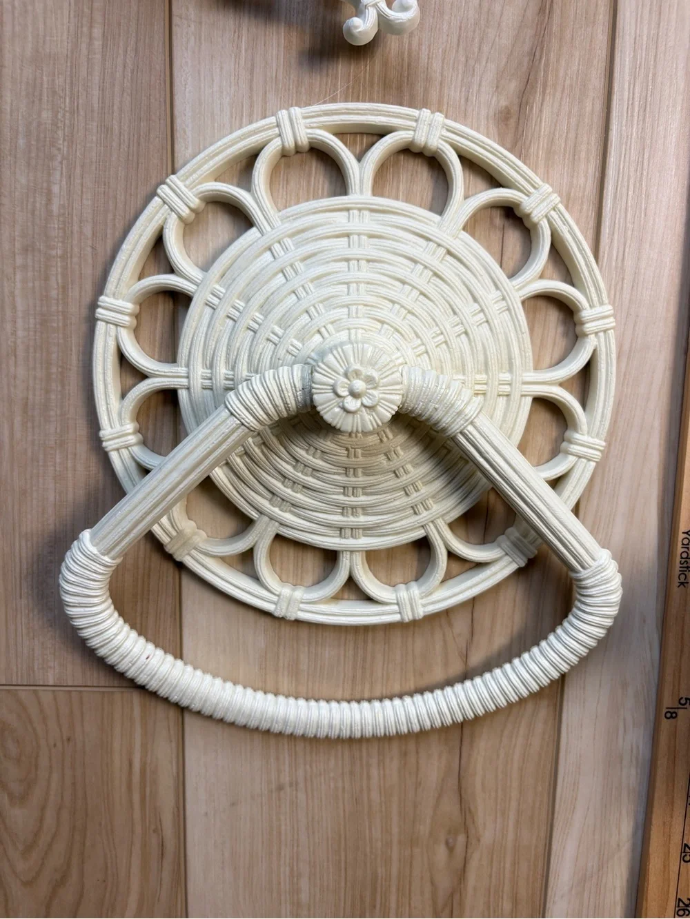 Vintage decor boho bamboo wicker mirror butterflies shelf towel & candle holder